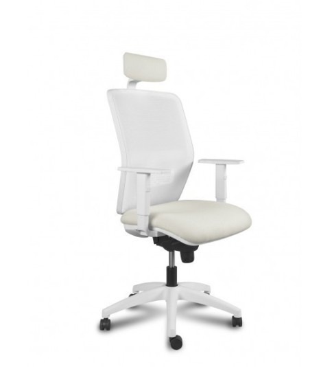 Silla ergonómica de oficina modelo COMFORTIC White, con cabezal, brazos regulables